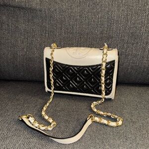 Tory Burch Black and White Quilted Crossbody Bag with Dust Bag
